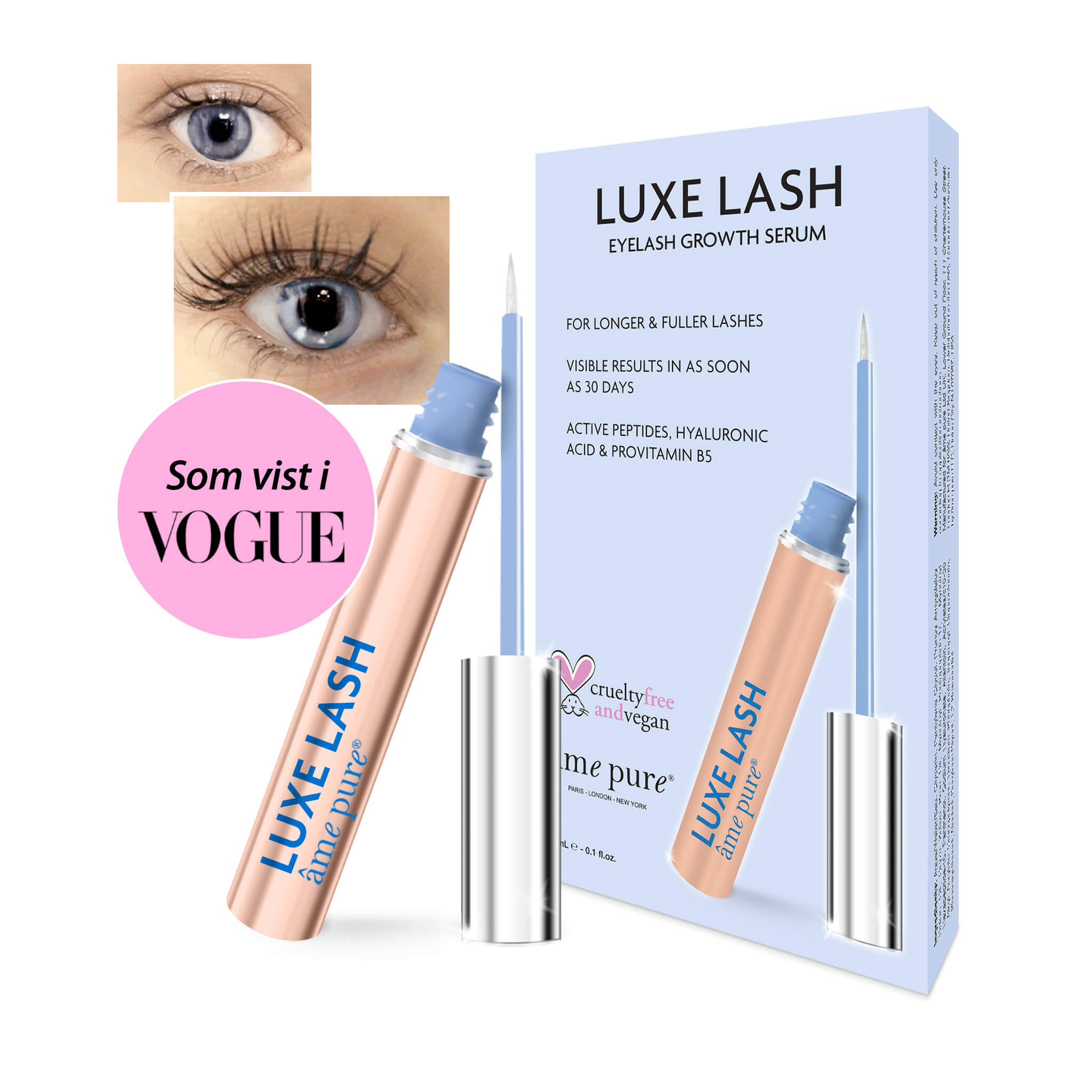 Ame Pure luxe lash vippeserum, lange vipper, øyenvipper, serum vipper, gro lange vipper