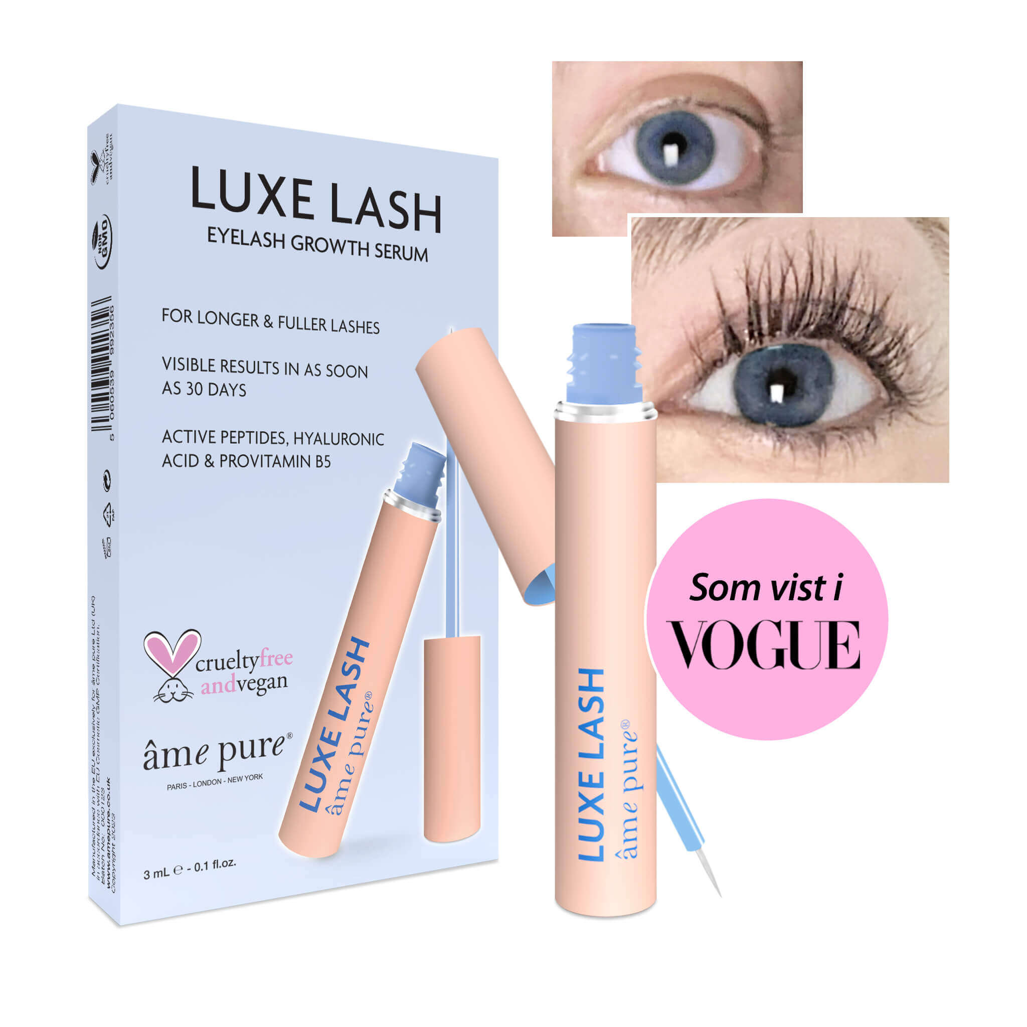 Ame Pure luxe lash vippeserum, lange vipper, øyenvipper, serum vipper, gro lange vipper